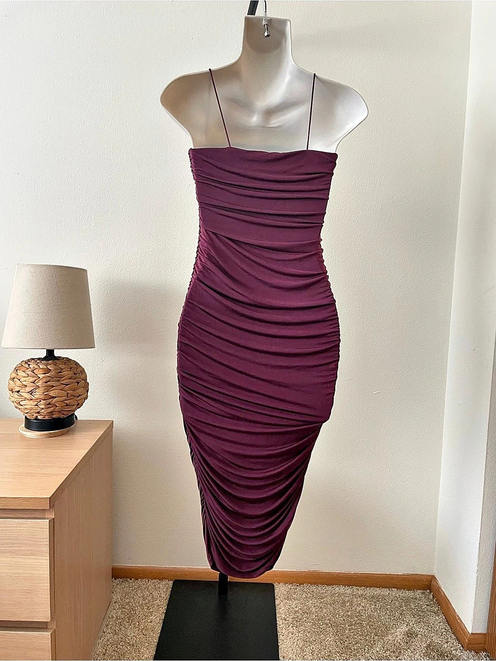 Windsor Ruched Midi Dress in Purple Like New